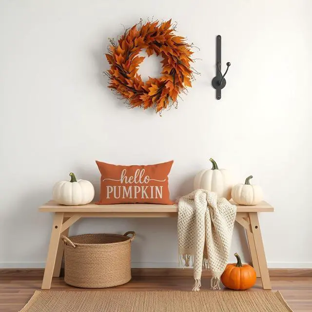 Alt view image 4 of 7 - Fall Throw Pillow Covers 12x20, Hello Pumpkin Decor, Orange