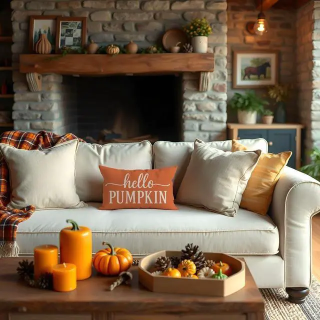 Alt view image 7 of 7 - Fall Throw Pillow Covers 12x20, Hello Pumpkin Decor, Orange