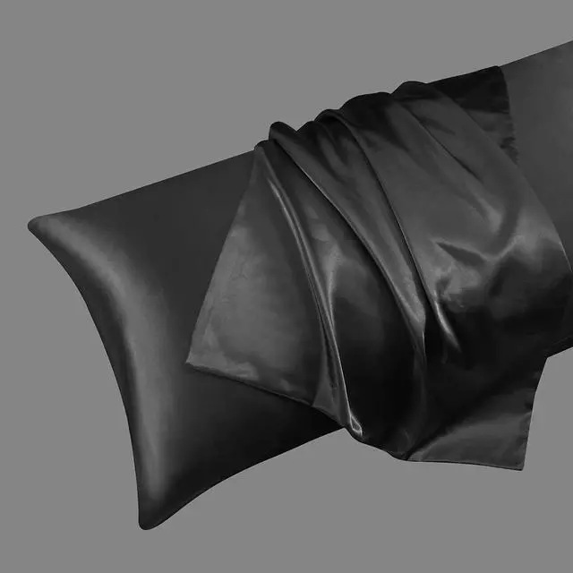 Alt view image 4 of 7 - Satin Body Pillow Cover Set of 2, 20x54 Inches Black Ultra Soft Case for Hair and Skin, Silky Slip Cooling Long Side Pillowcase With Envelope Closure