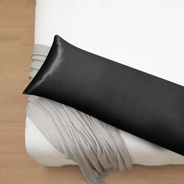 Alt view image 5 of 7 - Satin Body Pillow Cover Set of 2, 20x54 Inches Black Ultra Soft Case for Hair and Skin, Silky Slip Cooling Long Side Pillowcase With Envelope Closure
