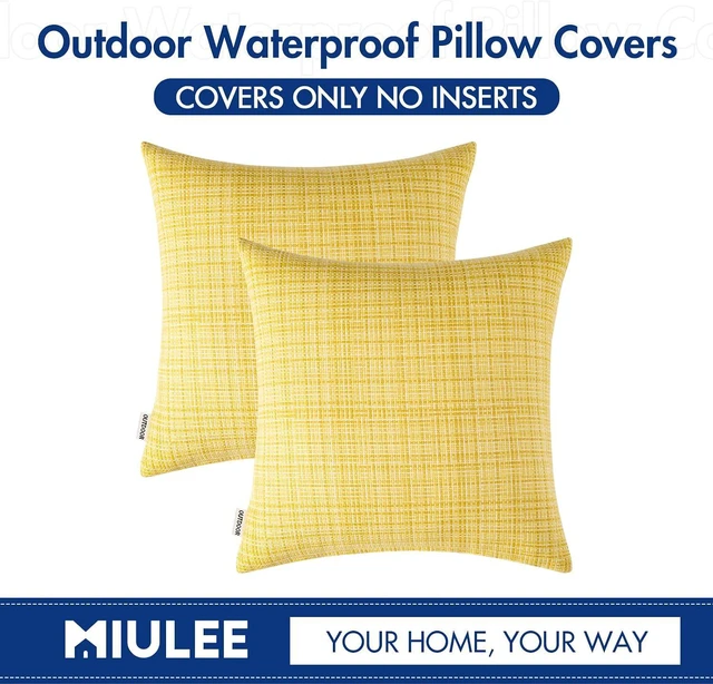 Alt view image 6 of 6 - Outdoor Waterproof Pillow Covers Pack of 2 18x18 Inch Yellow