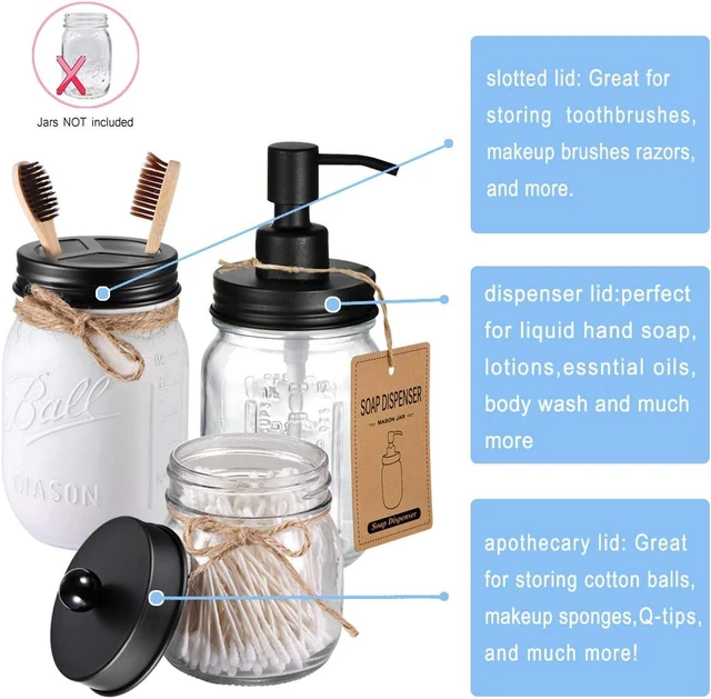Alt view image 2 of 7 - Mason Jar Bathroom Accessories Lids Set (4pcs)