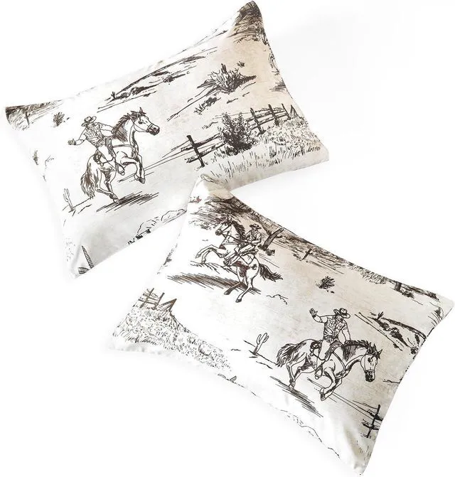 Alt view image 2 of 5 - Western Pillow Cases, Rustic Ranch Life with Cowboy Southwestern Vintage Country Pattern Printed, Set of 2 Soft Pillowcases Pillow Shams Covers, Beige Brown, Standard Size 20x26 Inches