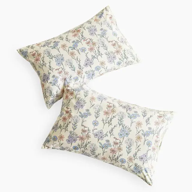 Alt view image 2 of 5 - Floral Pillow Cases, Cute Colorful Flower Shabby Chic Coquette Cottagecore Botanical Flower, Set of 2 Soft Pillowcases Pillow Shams Covers, Ivory Blue, Standard Size 20x26 Inches