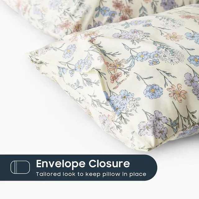 Alt view image 3 of 5 - Floral Pillow Cases, Cute Colorful Flower Shabby Chic Coquette Cottagecore Botanical Flower, Set of 2 Soft Pillowcases Pillow Shams Covers, Ivory Blue, Standard Size 20x26 Inches