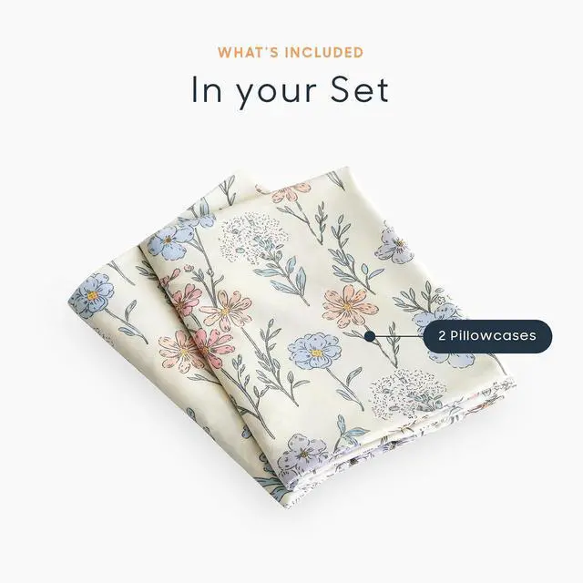 Alt view image 4 of 5 - Floral Pillow Cases, Cute Colorful Flower Shabby Chic Coquette Cottagecore Botanical Flower, Set of 2 Soft Pillowcases Pillow Shams Covers, Ivory Blue, Standard Size 20x26 Inches
