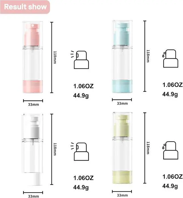 Alt view image 2 of 6 - 30ml 4-Pack Travel Bottles for Toiletry, Portable Refillable SA/PP Plastic Vacuum Cosmetic Containers