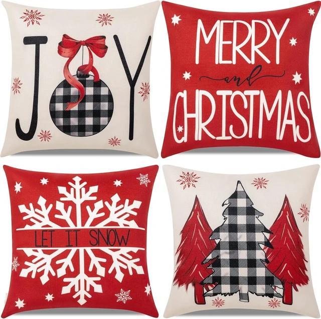 Main image of Red Christmas Decorations-Throw Pillow Covers 18x18 in Set of 4,Decorative Joy Snowflake Pillow Case for Couch Sofa Winter Holiday Indoor Outdoor Home Red White Xams Decorations