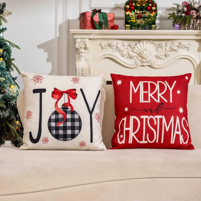 Alt view image 3 of 6 - Red Christmas Decorations-Throw Pillow Covers 18x18 in Set of 4,Decorative Joy Snowflake Pillow Case for Couch Sofa Winter Holiday Indoor Outdoor Home Red White Xams Decorations