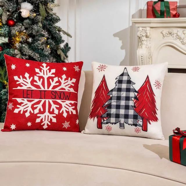 Alt view image 4 of 6 - Red Christmas Decorations-Throw Pillow Covers 18x18 in Set of 4,Decorative Joy Snowflake Pillow Case for Couch Sofa Winter Holiday Indoor Outdoor Home Red White Xams Decorations