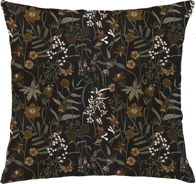 Main image of Moody Vintage Floral Botanical Pillow Covers 18x18, Flower Floral Room Decor, Retro Dark Cottagecore Rustic Nature Wildflower Plant Decorative Throw Pillow Covers