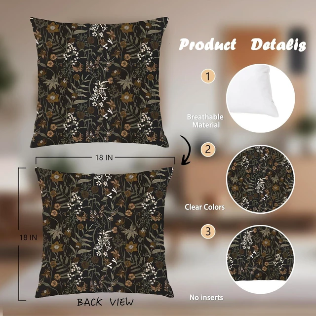 Alt view image 2 of 6 - Moody Vintage Floral Botanical Pillow Covers 18x18, Flower Floral Room Decor, Retro Dark Cottagecore Rustic Nature Wildflower Plant Decorative Throw Pillow Covers