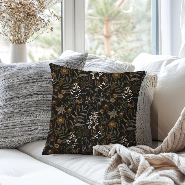 Alt view image 3 of 6 - Moody Vintage Floral Botanical Pillow Covers 18x18, Flower Floral Room Decor, Retro Dark Cottagecore Rustic Nature Wildflower Plant Decorative Throw Pillow Covers