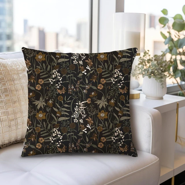 Alt view image 6 of 6 - Moody Vintage Floral Botanical Pillow Covers 18x18, Flower Floral Room Decor, Retro Dark Cottagecore Rustic Nature Wildflower Plant Decorative Throw Pillow Covers