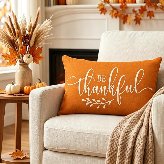 Alt view image 2 of 7 - Fall Pillow Cover 12x20 inch Be Thankful Lumbar Throw Pillow Cover for Autumn Farmhouse Fall Decorations Thanksgiving Decorative Pillow Cover