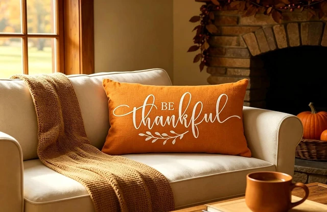 Alt view image 3 of 7 - Fall Pillow Cover 12x20 inch Be Thankful Lumbar Throw Pillow Cover for Autumn Farmhouse Fall Decorations Thanksgiving Decorative Pillow Cover