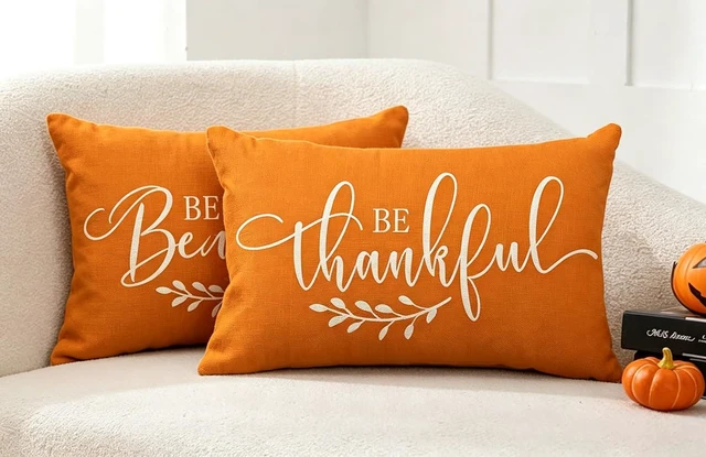 Alt view image 6 of 7 - Fall Pillow Cover 12x20 inch Be Thankful Lumbar Throw Pillow Cover for Autumn Farmhouse Fall Decorations Thanksgiving Decorative Pillow Cover