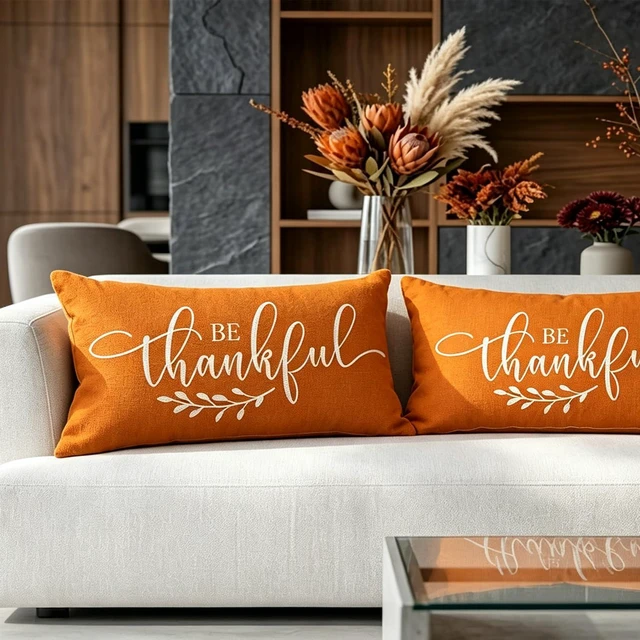 Alt view image 7 of 7 - Fall Pillow Cover 12x20 inch Be Thankful Lumbar Throw Pillow Cover for Autumn Farmhouse Fall Decorations Thanksgiving Decorative Pillow Cover