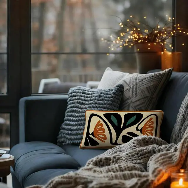 Alt view image 3 of 6 - Groovy 70s Retro Boho Burnt Orange and Teal Abstract Floral Pillow Covers 12x20, Mid Century Modern Botanical Flower Decorative Throw Pillow Covers Pillowcases for Living Room Home Bedroom