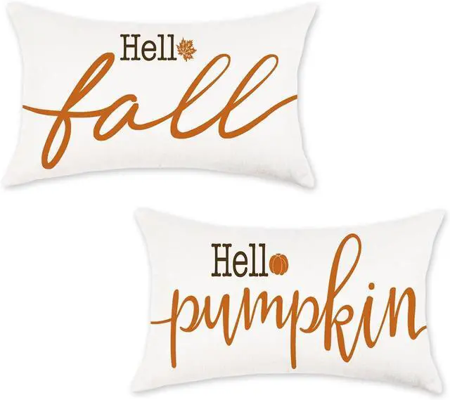Main image of Hello Fall Hello Pumpkins Pillow Covers 12x20 Inch Set of 2