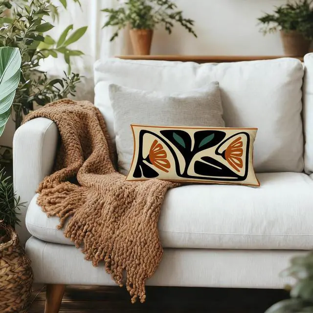Alt view image 4 of 6 - Groovy 70s Retro Boho Burnt Orange and Teal Abstract Floral Pillow Covers 12x20, Mid Century Modern Botanical Flower Decorative Throw Pillow Covers Pillowcases for Living Room Home Bedroom