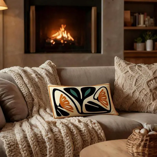 Alt view image 5 of 6 - Groovy 70s Retro Boho Burnt Orange and Teal Abstract Floral Pillow Covers 12x20, Mid Century Modern Botanical Flower Decorative Throw Pillow Covers Pillowcases for Living Room Home Bedroom