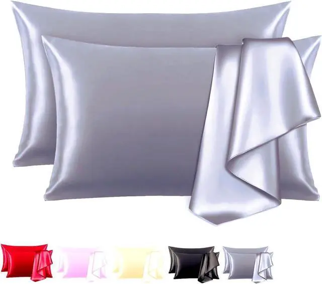 Main image of Satin Pillowcase Set of 2 -Silky Pillow Cases for Hair and Skin, Similar to Silk Pillow Covers with Envelope Closure, Gifts for Women Men (2, Light Grey, Standard)