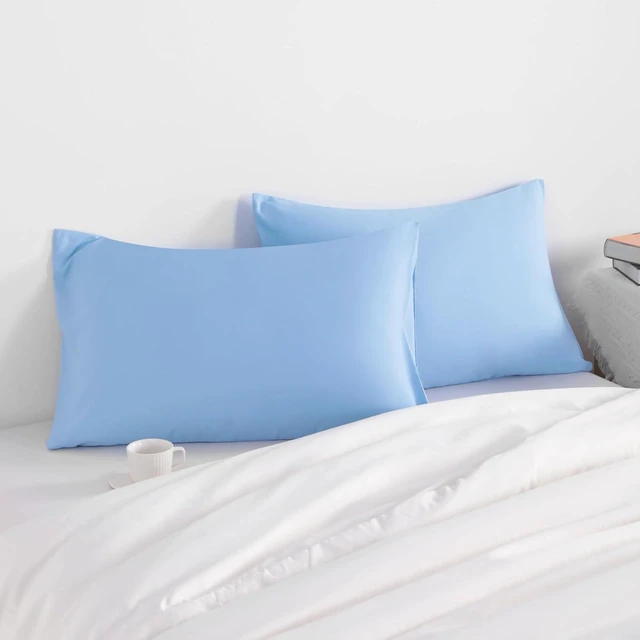 Alt view image 2 of 7 - King Pillow Cases Set of 2, 2 Pack Brushed Microfiber 20x36 Pillow Cases, Soft, Wrinkle, Fade, Stain Resistant Sky Blue Pillow Cases with Envelope Closure, 20x36 Inches, Sky Blue
