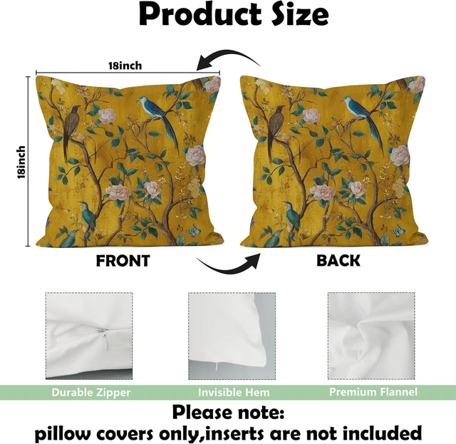Alt view image 3 of 6 - Gold Chinoiserie Vintage Floral Bird Pillow Cover 18x18 Double-Sided, Traditional Luxury Botanical Flower Decorative Throw Pillow Cover Pillowcases for Living Room Home Bedroom