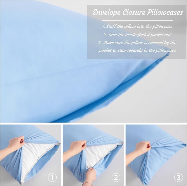 Alt view image 6 of 7 - King Pillow Cases Set of 2, 2 Pack Brushed Microfiber 20x36 Pillow Cases, Soft, Wrinkle, Fade, Stain Resistant Sky Blue Pillow Cases with Envelope Closure, 20x36 Inches, Sky Blue
