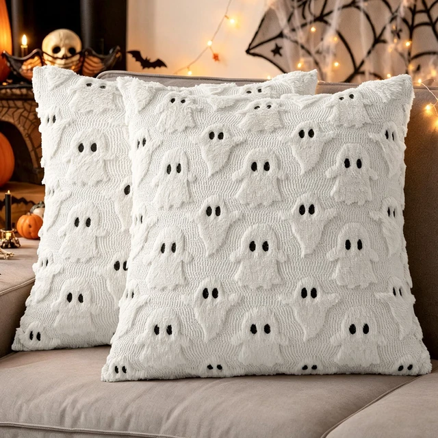 Main image of Cute Ghost Halloween Throw Pillow Covers 18x18 Set of 2, White