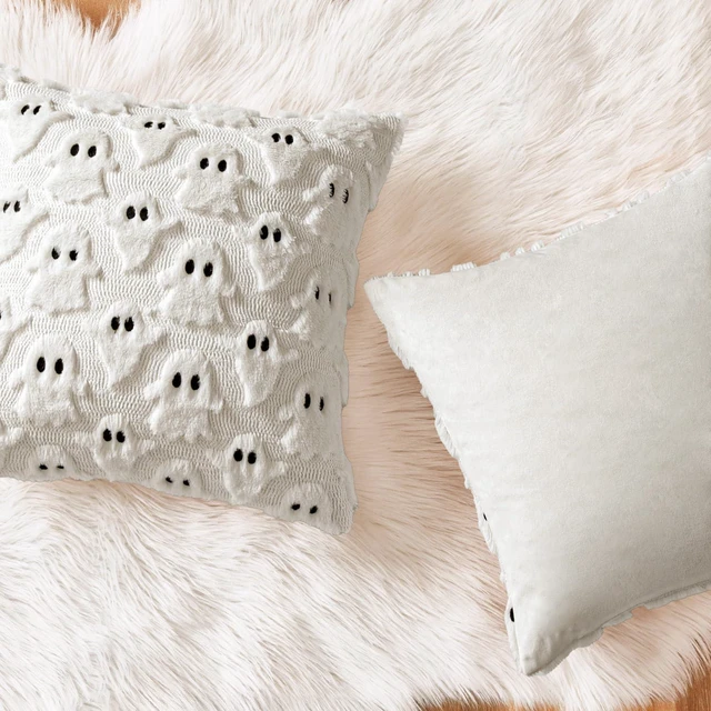 Alt view image 4 of 6 - Cute Ghost Halloween Throw Pillow Covers 18x18 Set of 2, White