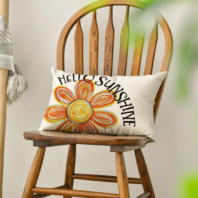 Alt view image 4 of 7 - Hello Sunshine Floral Throw Pillow Cover, 12 x 20 Inch Cushion Case Decoration for Sofa Couch Holiday Seasonal Home Decor