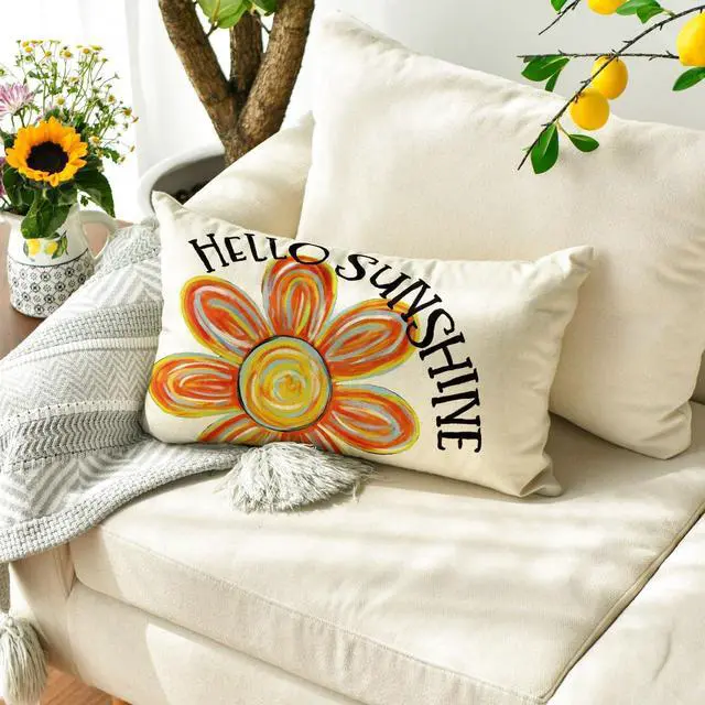 Alt view image 3 of 7 - Hello Sunshine Floral Throw Pillow Cover, 12 x 20 Inch Cushion Case Decoration for Sofa Couch Holiday Seasonal Home Decor