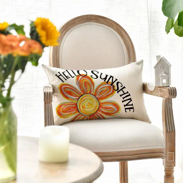 Alt view image 5 of 7 - Hello Sunshine Floral Throw Pillow Cover, 12 x 20 Inch Cushion Case Decoration for Sofa Couch Holiday Seasonal Home Decor