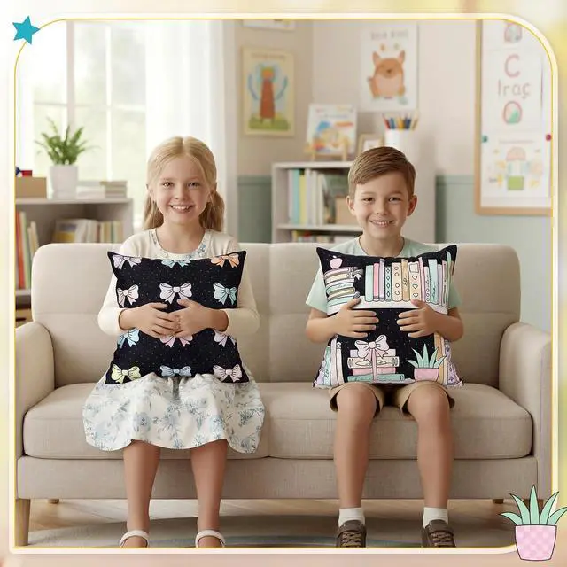 Alt view image 5 of 6 - 2 Pcs Bookshelf Throw Pillow Covers 18'' x 18'' Pastel Bow Classroom Decor Back to School Pillow Cases Bow Pillowcases for Couch Bedroom Living Room