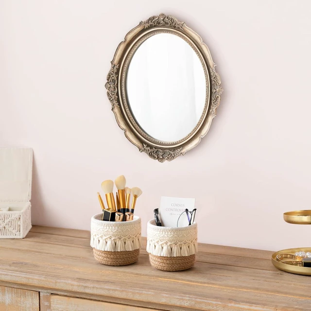 Alt view image 3 of 6 - Macrame Makeup Brush Holder, Boho Mini Storage Basket Set of 2