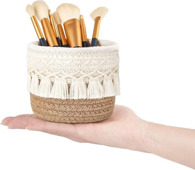 Alt view image 6 of 6 - Macrame Makeup Brush Holder, Boho Mini Storage Basket Set of 2