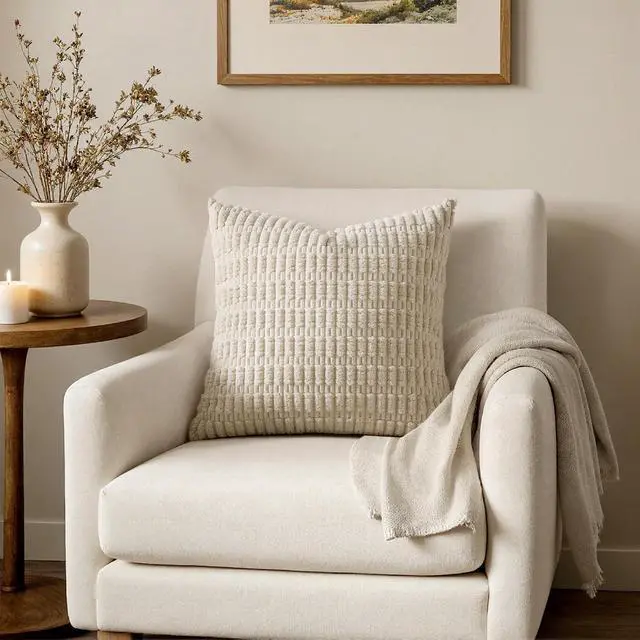 Alt view image 7 of 7 - Corduroy Decorative Throw Pillow Covers 18x18 Cream White Pack of 2