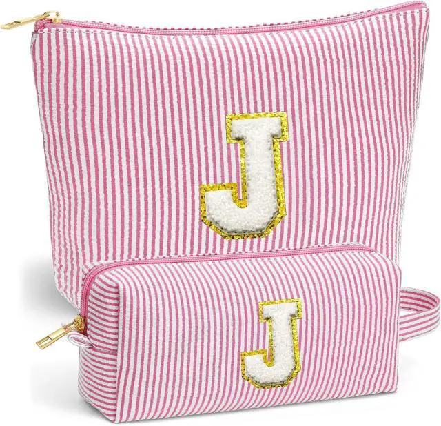 Main image of Travel Essentials - Portable Travel Toiletry Bag for Women, Initial Makeup Kit Organizer Make up Cosmetic Bag Set Pink Stuff Birthday Gifts for Women Daughter Mom, Pink Letter J