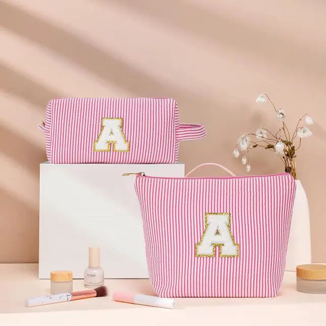 Alt view image 2 of 6 - Travel Essentials - Portable Travel Toiletry Bag for Women, Initial Makeup Kit Organizer Make up Cosmetic Bag Set Pink Stuff Birthday Gifts for Women Daughter Mom, Pink Letter J