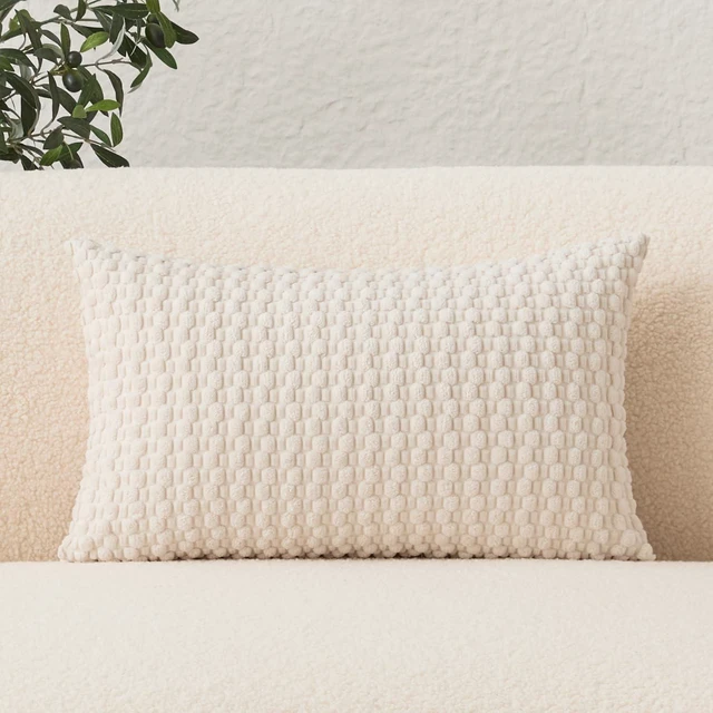 Alt view image 4 of 7 - UGASA Velvet 12x20 Inch Lumbar Throw Pillow Cover, Both Sides Corduroy Striped, Soft Solid Decorative Rectangular Cushion Case for Couch/Bedroom/Car, 1 Piece, Cream