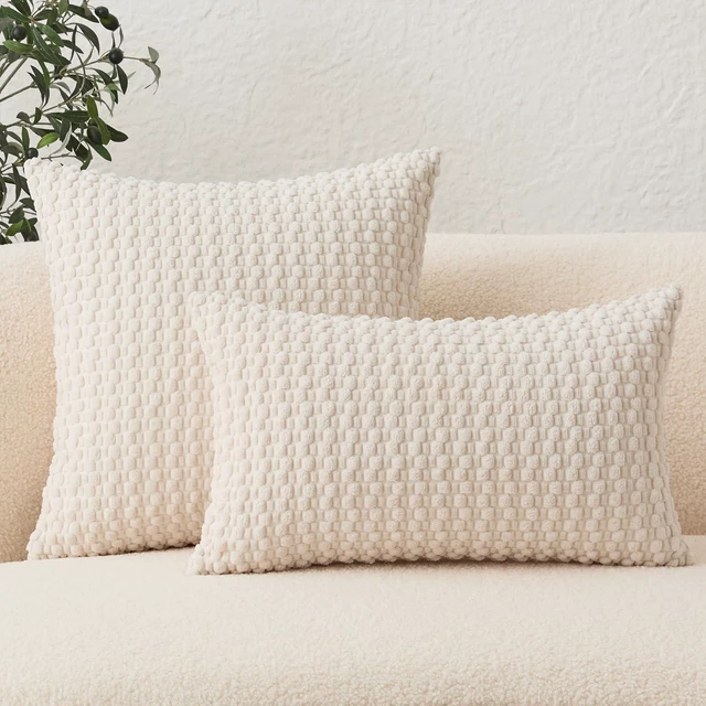 Alt view image 5 of 7 - UGASA Velvet 12x20 Inch Lumbar Throw Pillow Cover, Both Sides Corduroy Striped, Soft Solid Decorative Rectangular Cushion Case for Couch/Bedroom/Car, 1 Piece, Cream