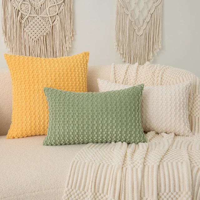 Alt view image 7 of 7 - UGASA Velvet 12x20 Inch Lumbar Throw Pillow Cover, Both Sides Corduroy Striped, Soft Solid Decorative Rectangular Cushion Case for Couch/Bedroom/Car, 1 Piece, Cream