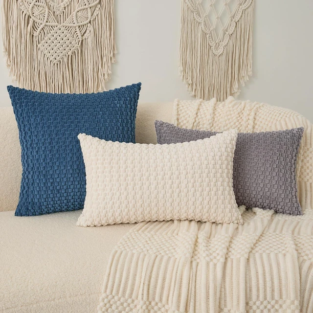 Alt view image 6 of 7 - UGASA Velvet 12x20 Inch Lumbar Throw Pillow Cover, Both Sides Corduroy Striped, Soft Solid Decorative Rectangular Cushion Case for Couch/Bedroom/Car, 1 Piece, Cream
