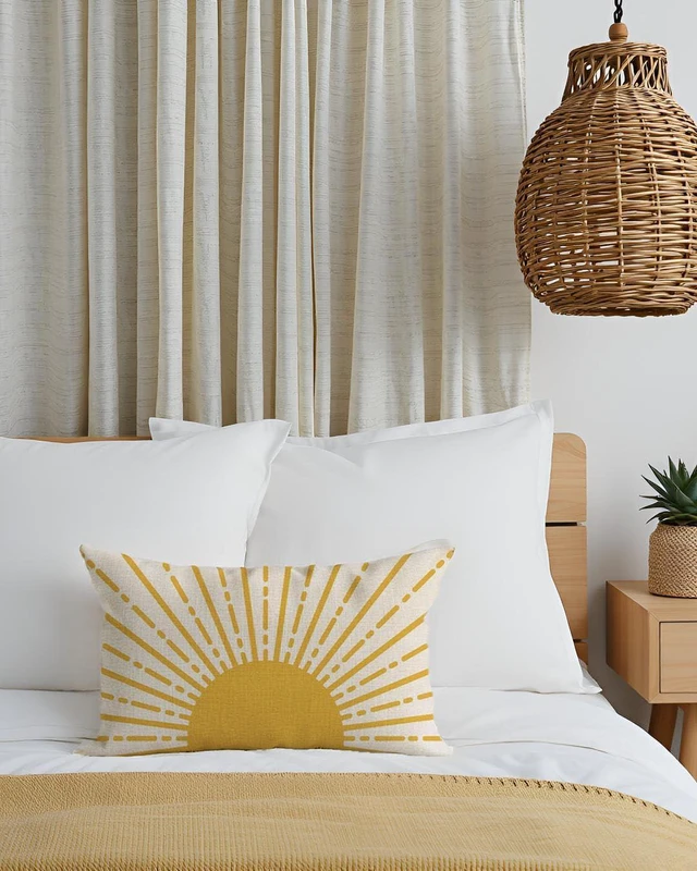 Alt view image 7 of 7 - Sunshine Sun Throw Pillow Cover 12x20 Inch, Yellow