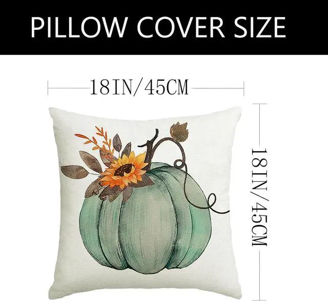 Alt view image 3 of 7 - Fall Pillow Covers 18x18 Set of 4 Rustic Indoor Outdoor Decorations Fall Decor for Home Blue Throw Pillow Covers,Thankful Grateful Linen Autumn Cushion Case for Sofa Couch Chair Bedroom