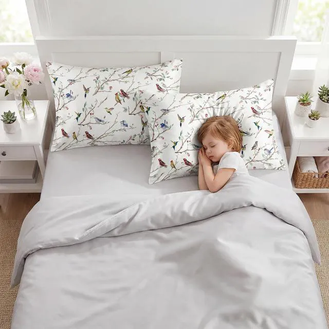 Alt view image 3 of 6 - Spring Standard Size Set of 2 Satin Pillowcases for Skin and Hair, White Wild Birds Smooth Soft Similar to Silk Pillowcases for Bedding Sofa Couch,Idea Gifts for Women Men