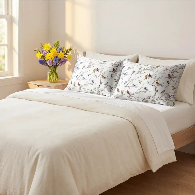 Alt view image 4 of 6 - Spring Standard Size Set of 2 Satin Pillowcases for Skin and Hair, White Wild Birds Smooth Soft Similar to Silk Pillowcases for Bedding Sofa Couch,Idea Gifts for Women Men