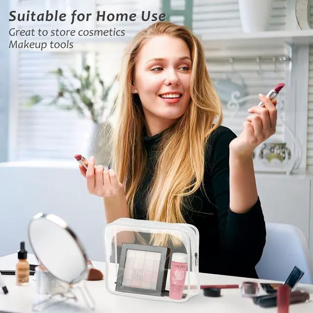 Alt view image 3 of 6 - 3pcs Crystal Clear Cosmetic Bags TSA Approved Travel Makeup Toiletry Bag